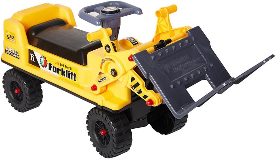 ride on cars for kids- yellow forklift with black loader and red bulbs