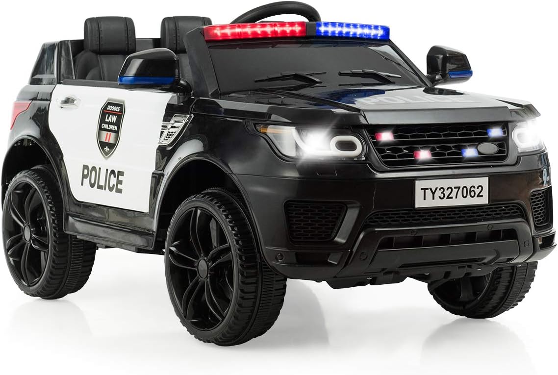 ride on cars for kids- police car ride on toy. Police car with lights, sirens on white background