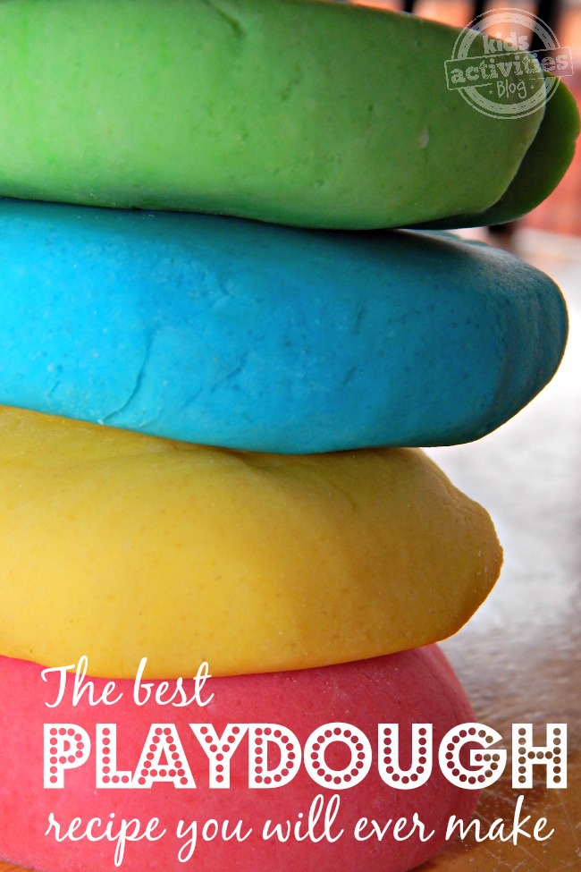 The best playdough recipe you will ever make! You can make green, blue, yellow, and red DIY playdough.