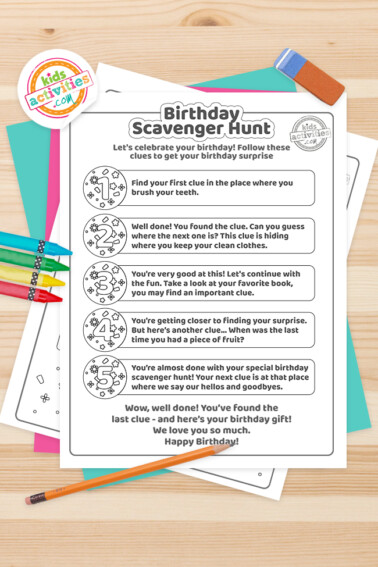 Birthday scavenger hunt printables