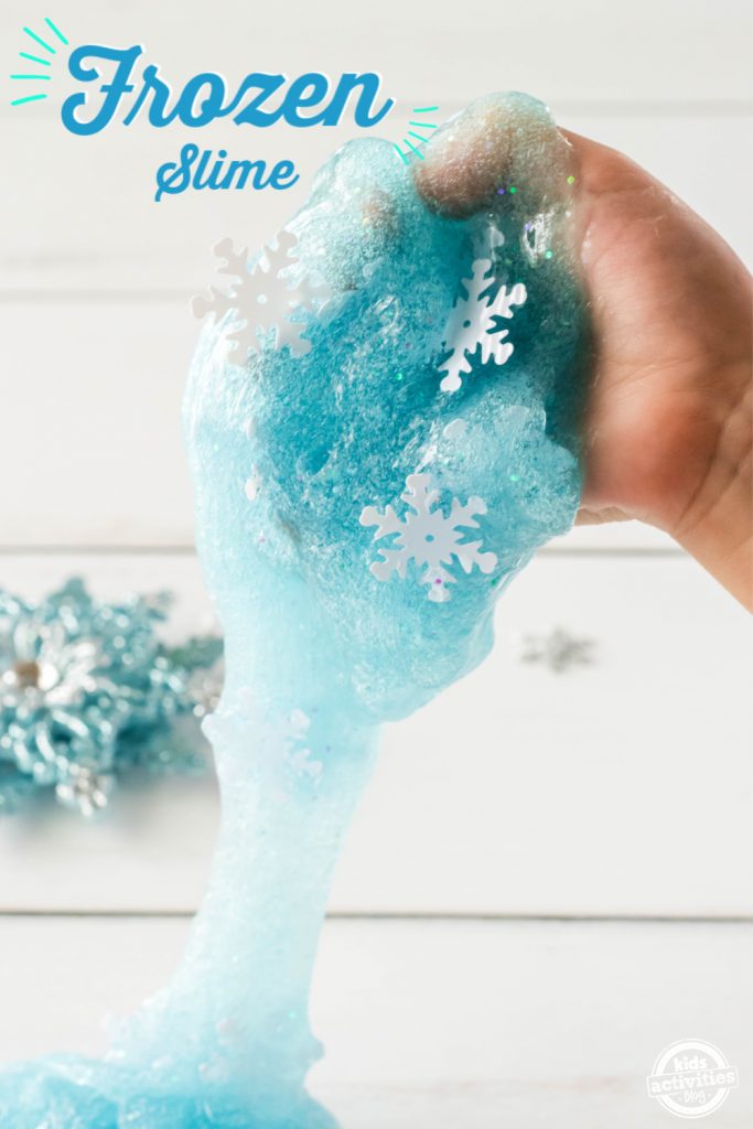 Frozen slime with snowflake sequins and glitter it's light blue