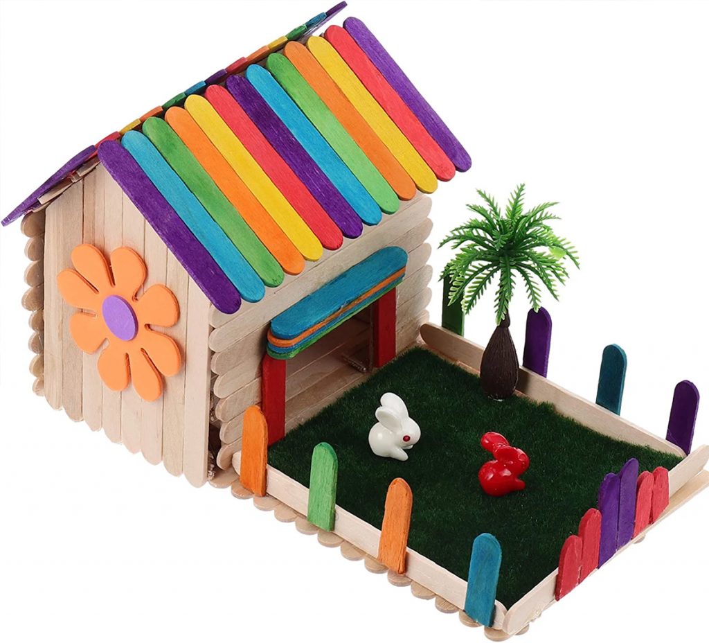 ideas for christmas homemade gifts- Popsicle sticks house with toy animals.