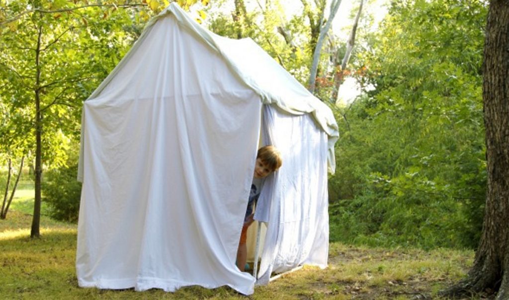 ideas for christmas homemade gifts- Image shows a homemade tent in a backyard.