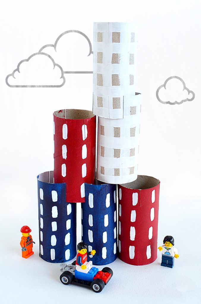 ideas for christmas homemade gifts- Toilet roll painted and stacked to look like a city.