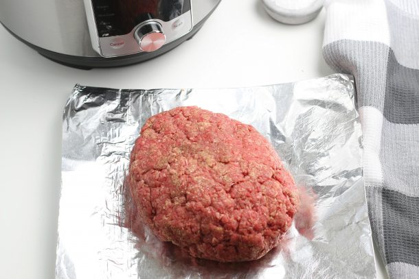 Step 3- place meatloaf ball on sheet of foil- Instant Pot Meatloaf