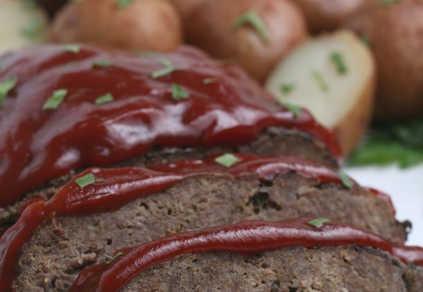 Delicious and fully cooked instant pot meatloaf with ketchup and potatoes Instant Pot Meatloaf