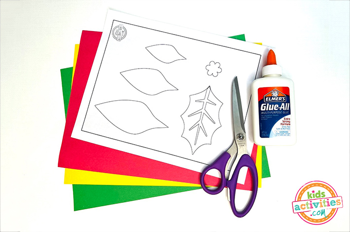 Image shows the supplies needed to make a christmas craft poinsettia - step 1