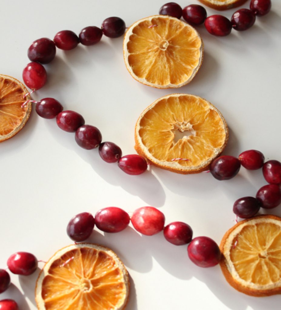 natural Christmas ornaments- Image shows a dried orange slices ornament with berries.