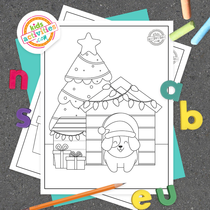 Puppy Christmas Coloring Pages Square