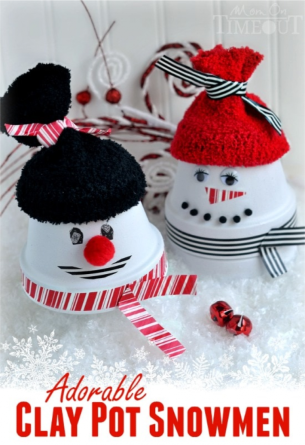 adorable clay pot snowman