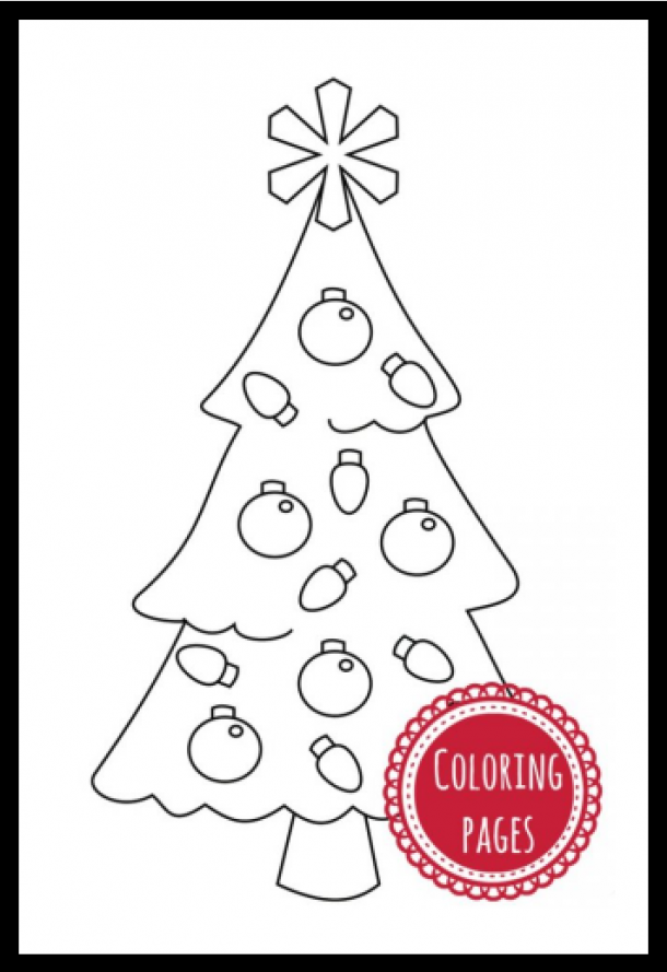 Christmas craft ideas like this Christmas tree coloring page with ornaments and a star.