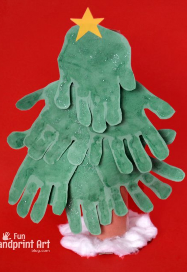 christmas tree craft with handprints