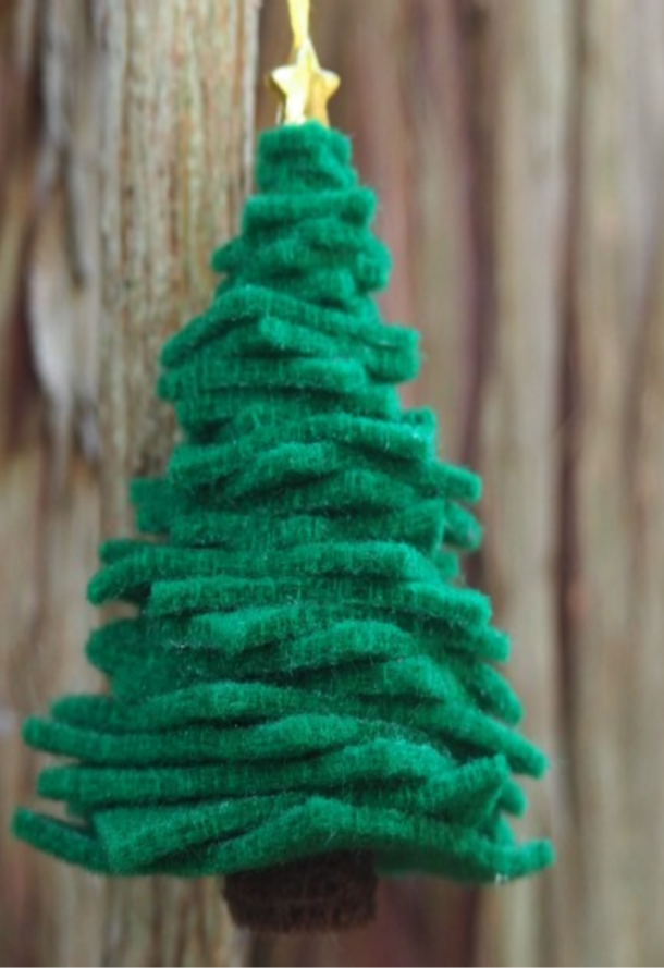 christmas tree ornament made of stacked felt