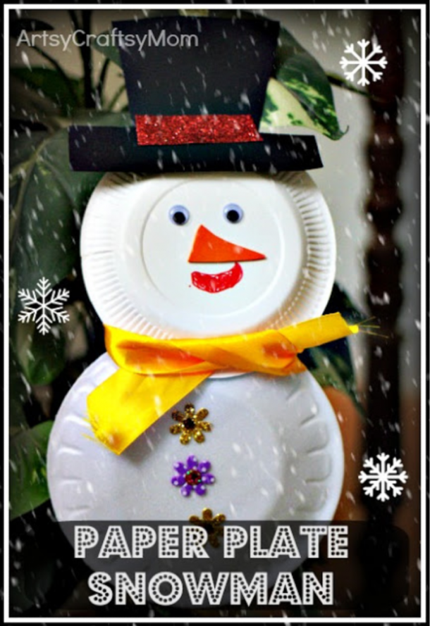 Snow man paper plate craft